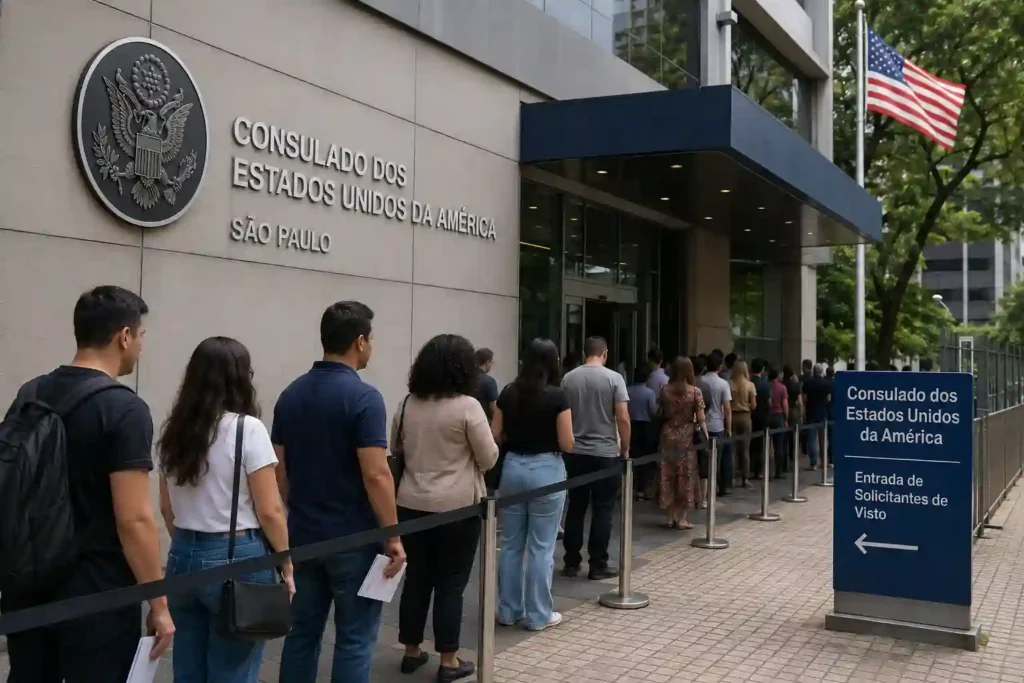 consulado americano no Brasil, fila de solicitantes na entrada